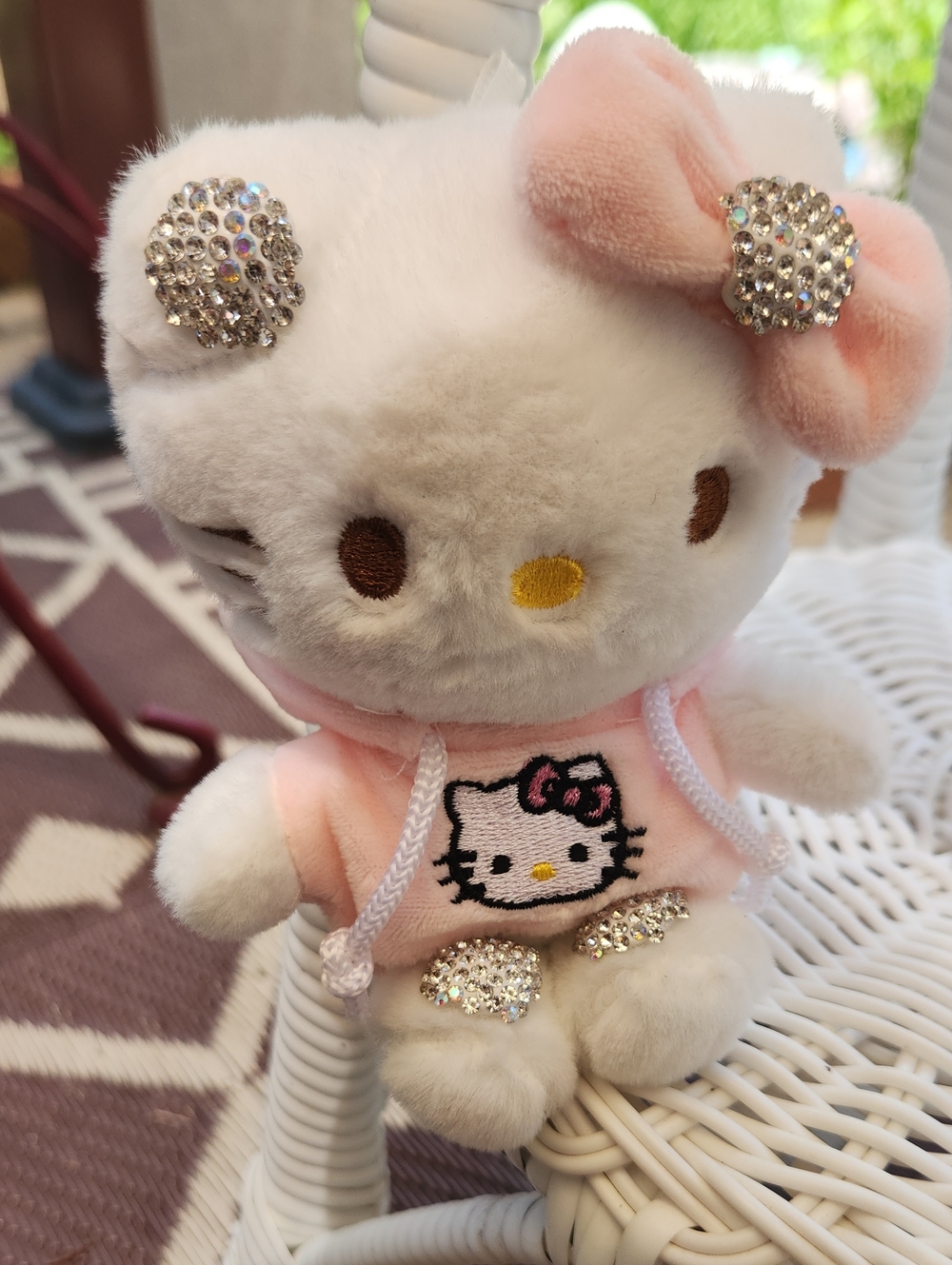 Hello Kitty Pink Plushie/Bagcharm with Rhinestone Bows And Hoodie  New